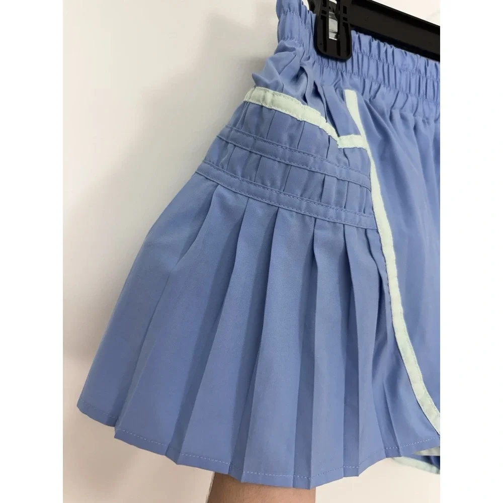 Simply Southern Blue Pleated Mint Piping Athletic High Rise Flowy Train Shorts M